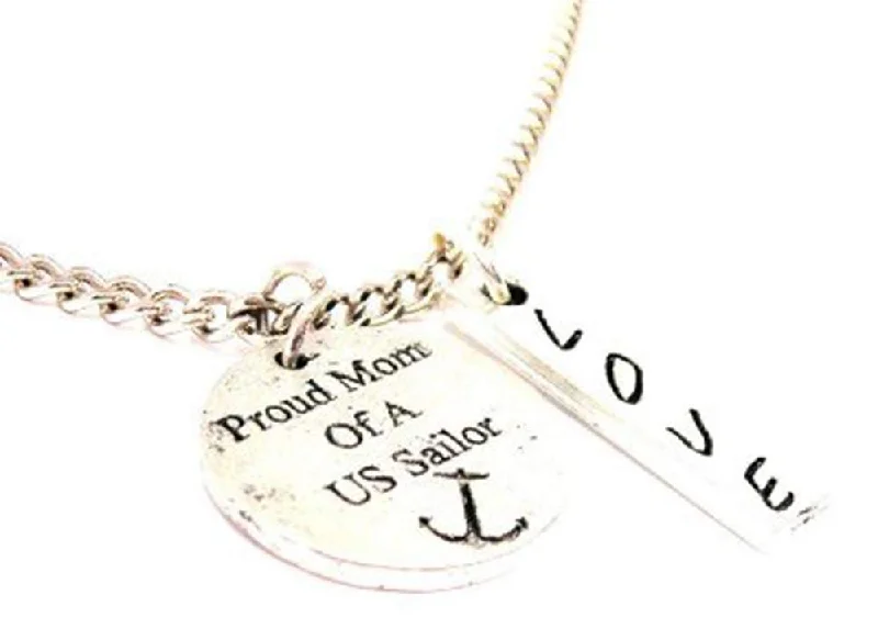 classic necklaces for women -Proud Mom of A US Sailor Love Stick Necklace