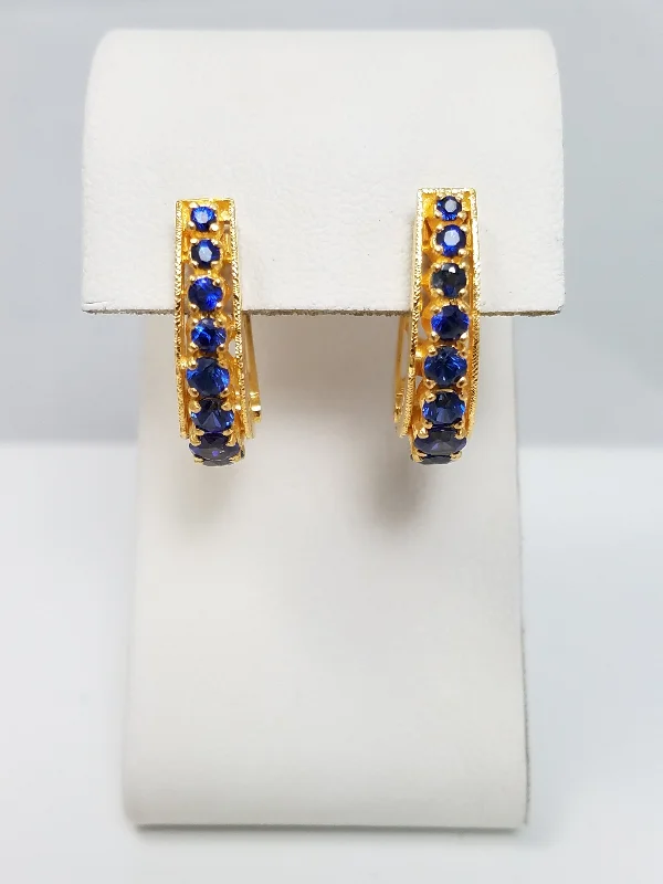 diamond earrings for women -Gorgeous 22k Yellow Gold Lab Created Sapphire Hoop Earrings