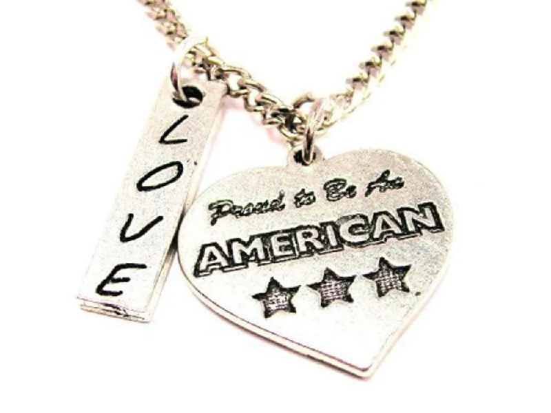 luxury gold necklaces for women -Proud To Be An American Heart Love Stick Necklace