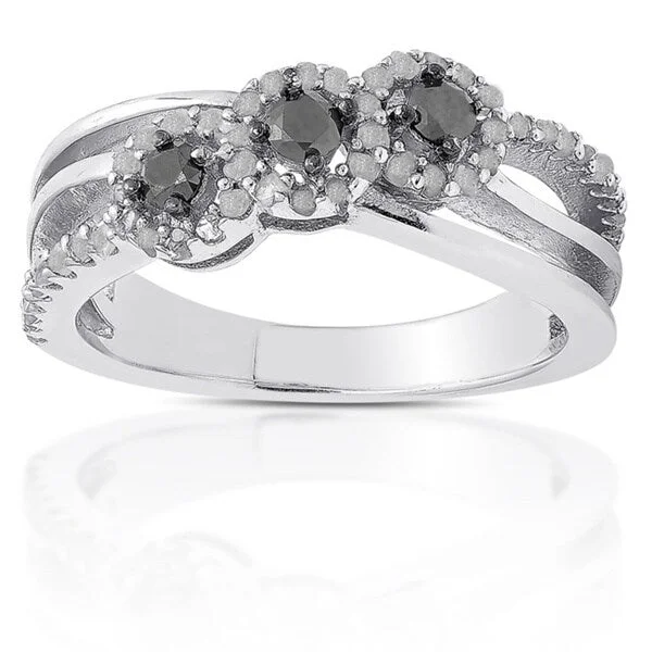 wedding sets with rings -Finesque Sterling Silver 1/2ct TDW Black Diamond 3-stone Ring