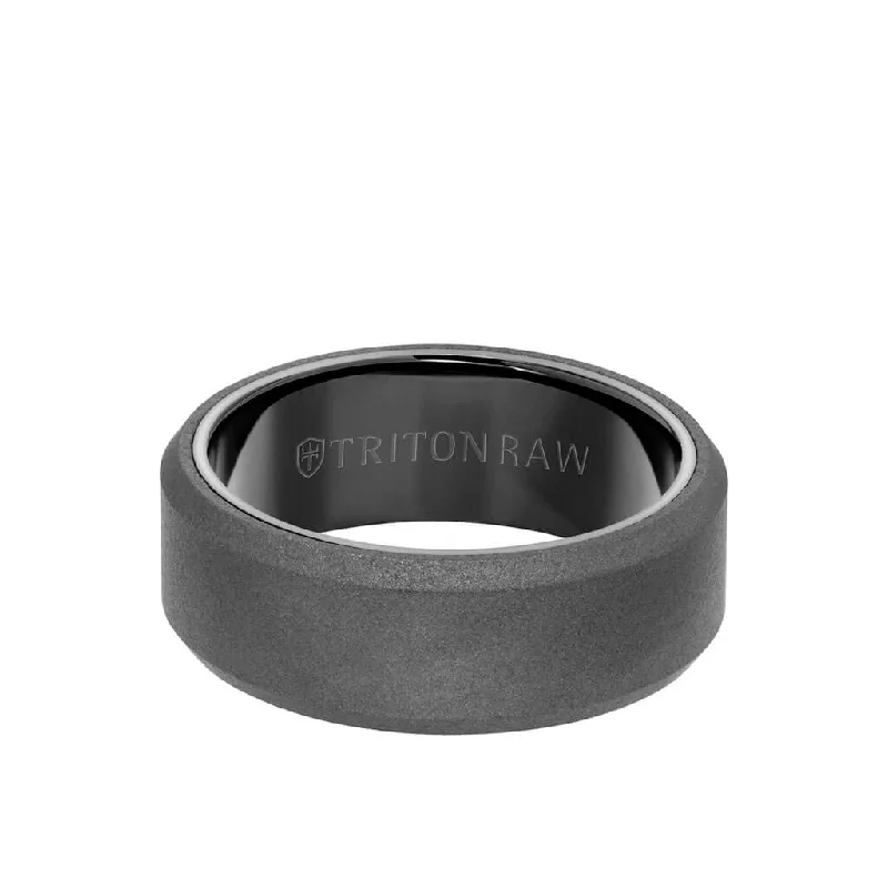 pearl necklaces for women -8MM Tungsten RAW Ring - Sandblasted With Black Inside Shine and Bevel Edge