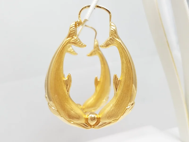 cluster earrings for women -Dolphin 18k Yellow Gold Hollow Hoop Earrings