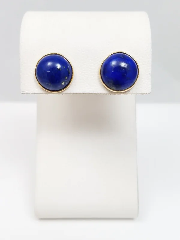 hoop earrings with diamonds -Simple 14k Yellow Gold Natural Lapis Button Earrings