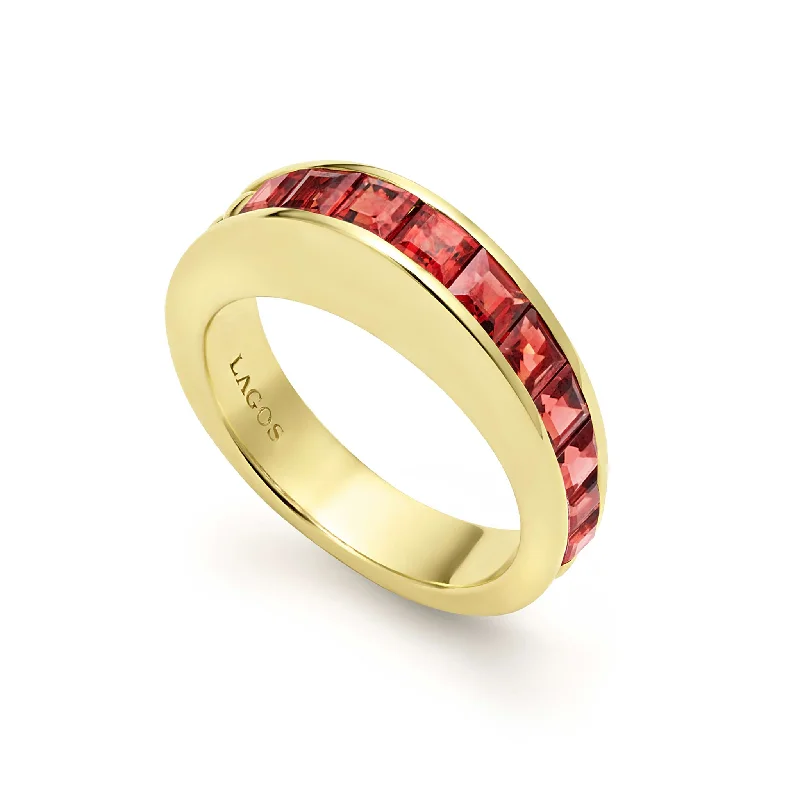 luxury fashion rings for women -Studio 18K Gold Garnet Stacking Ring