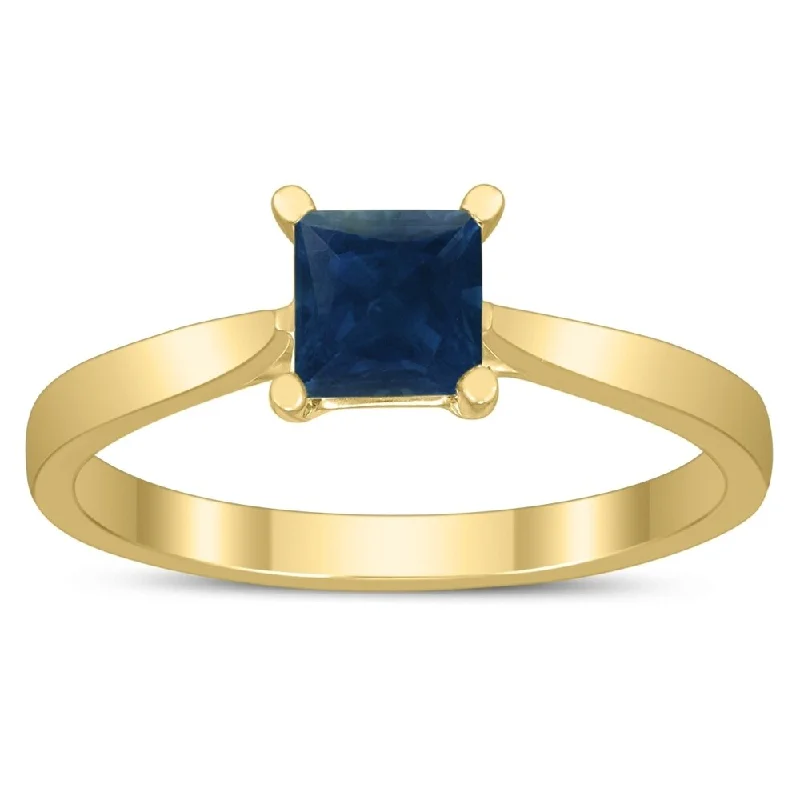 diamond cluster rings for women -Square Princess Cut 5MM Sapphire Solitaire Ring in 10K Yellow Gold