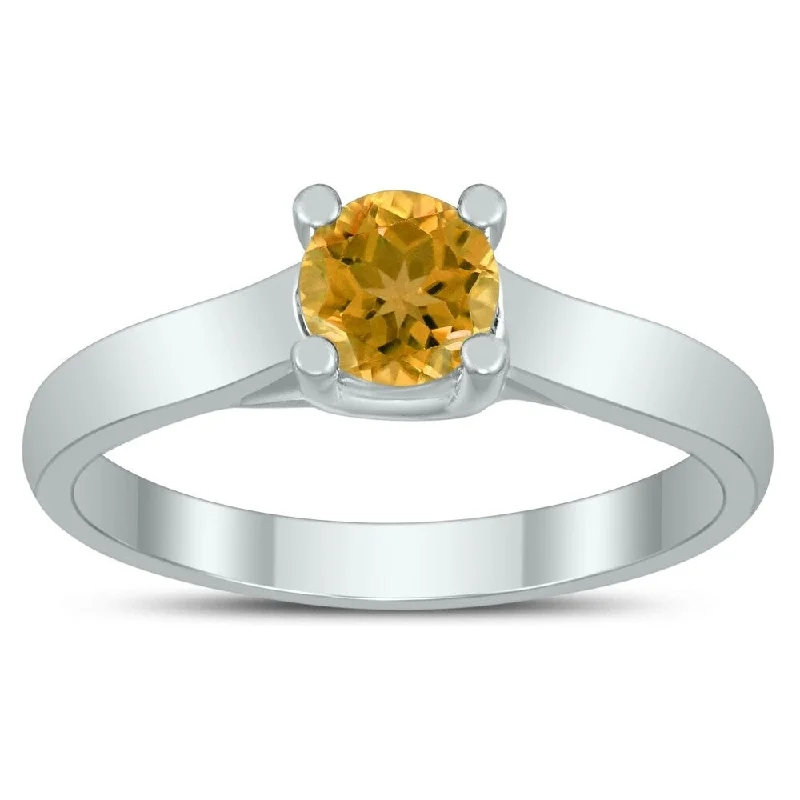 modern wedding rings for women -Round 5MM Citrine Cathedral Solitaire Ring in 10K White Gold