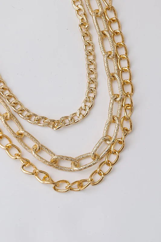 unique necklaces for women -FINAL SALE - Reagan Gold Chainlink Layered Necklace