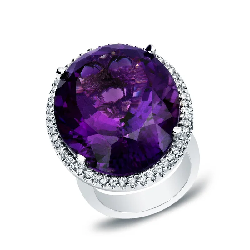 wedding rings for women -Auriya 14K White Gold 43.5ct Oval Amethyst & 1ct Diamond Cocktail Ring (G-H, SI1-SI2)