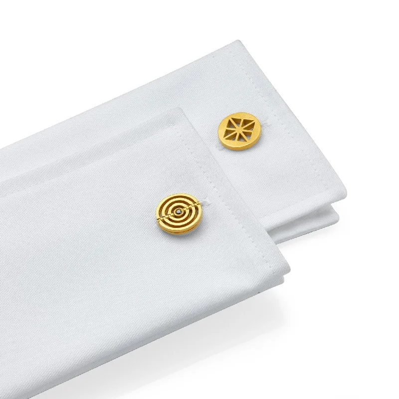 leather bracelets for women -Yellow Gold Duality Cufflinks with Black Diamonds