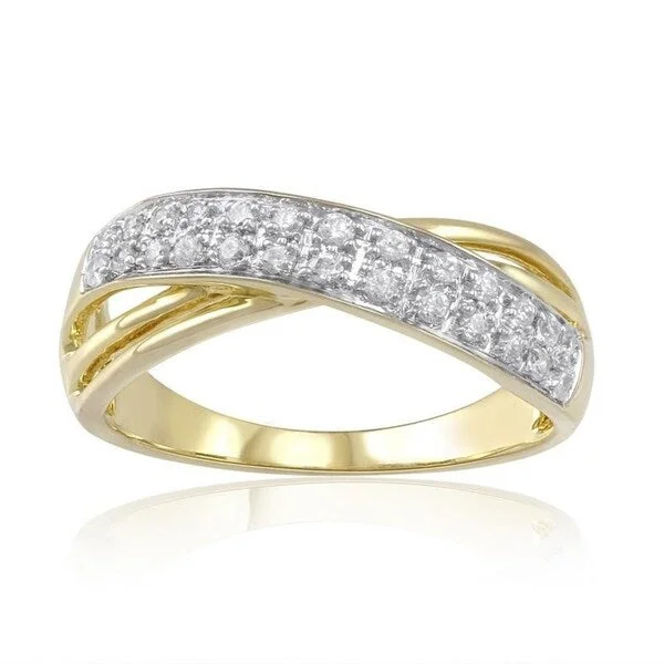 engagement rings for women -14KT Gold Over Sterling Silver With Natural White Dimaond Criss Cross Ring