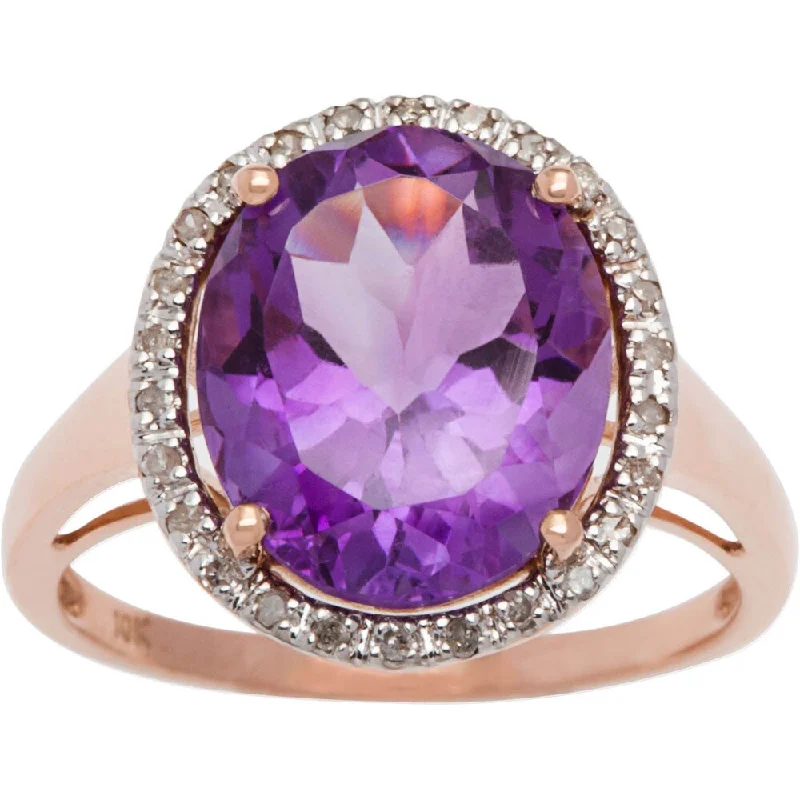 large statement rings for women -Viducci 10k Gold Oval Amethyst and 1/6ct TDW Diamond Halo Ring (G-H, I1-I2)