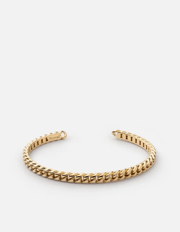 vintage gold bracelets for women -Cuban Link Cuff, Gold