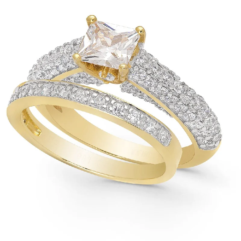 chunky rings for women -Dolce Giavonna Gold Over Sterling Silver Cubic Zirconia Bridal Ring Set