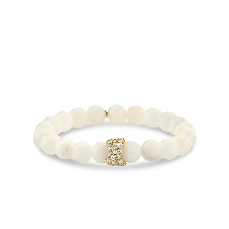 mixed metal bracelets for women -Gold & Diamond Wide Cocktail Rondelle on Moonstone