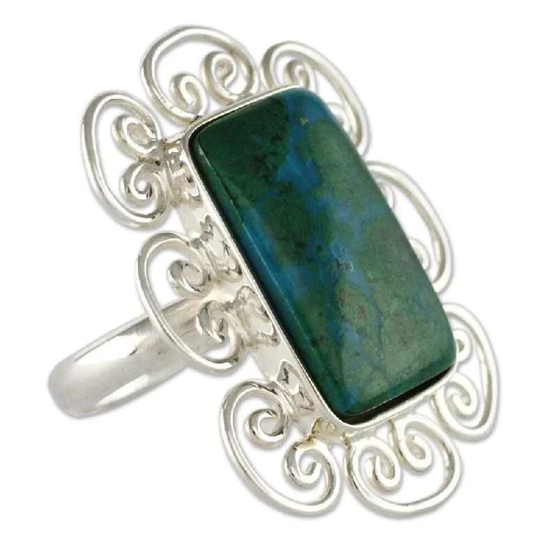 statement rings for women -Handmade Sterling Silver 'Andean Purity' Chrysocolla Ring (Peru)