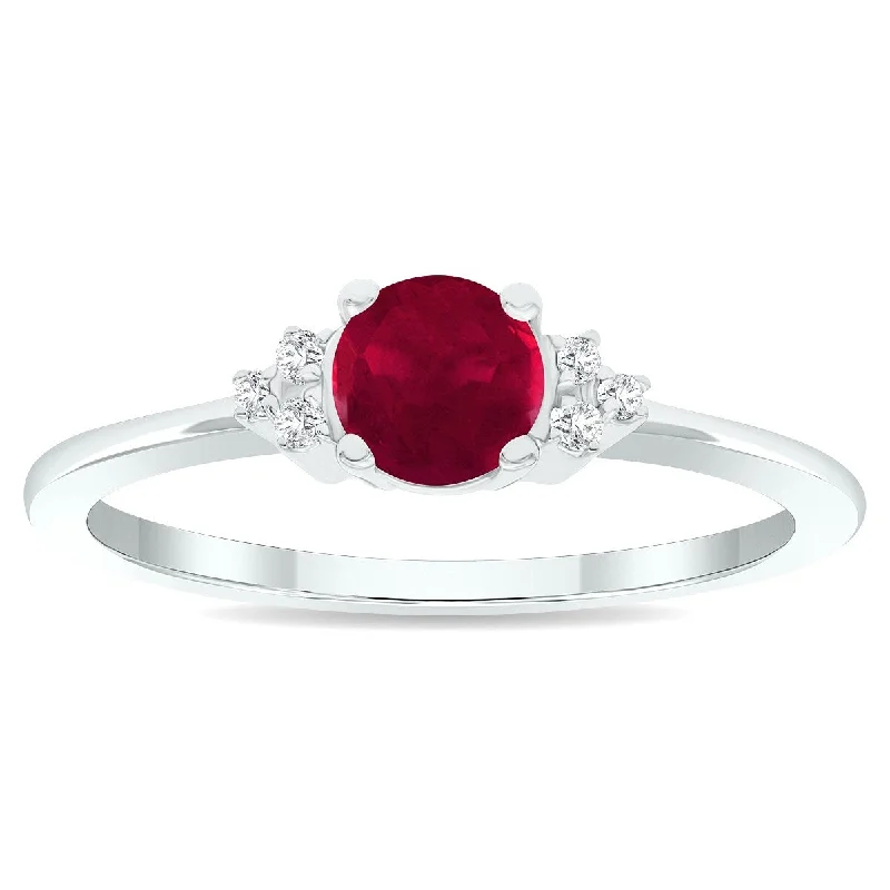 diamond wedding rings for women -Women's Ruby and Diamond Half Moon Ring in 10K White Gold