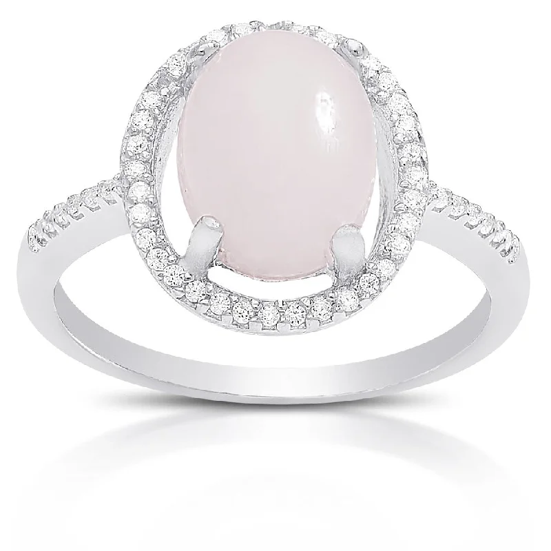 minimalist rings for women -Dolce Giavonna Sterling Silver Gemstone and Cubic Zirconia Oval Ring