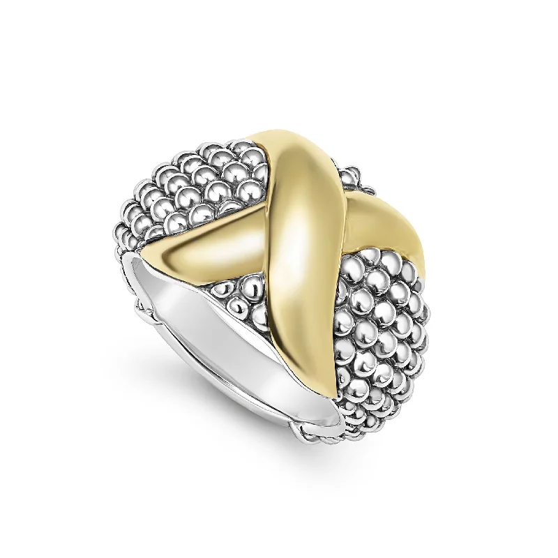 wedding rings for women -Embrace Two-Tone X Caviar Dome Ring