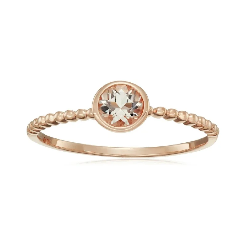 promise rings for women -10KT Rose Gold Morganite Solitaire Beaded Shank Ring