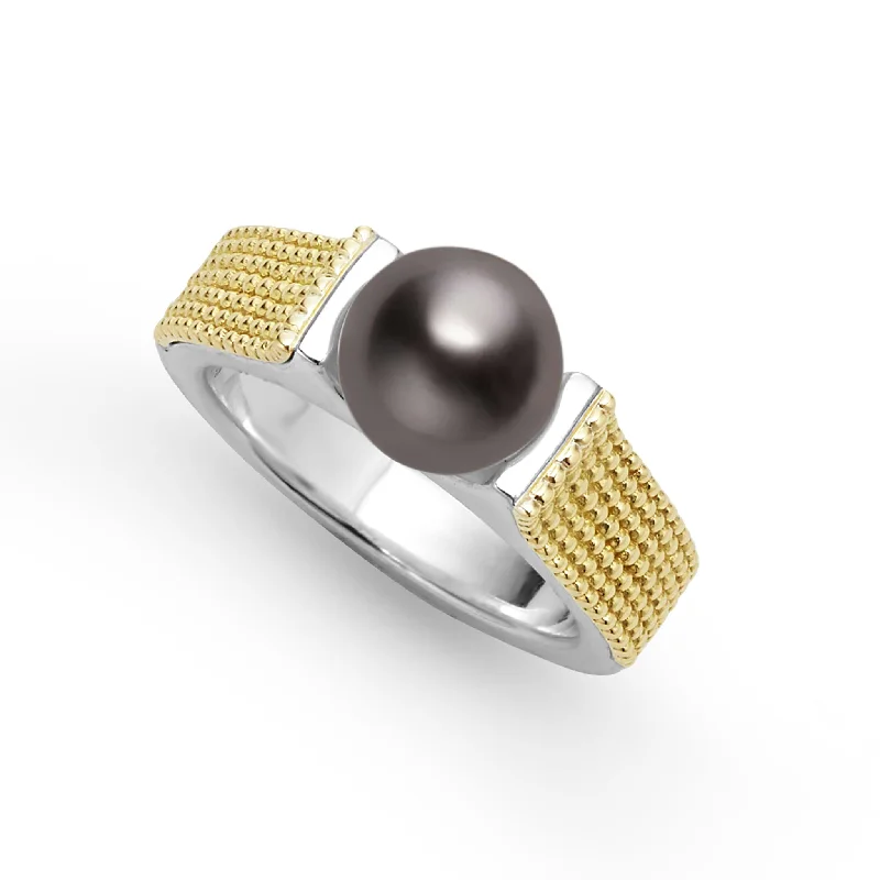 custom wedding rings -Luna Two-Tone Tahitian Black Pearl Ring