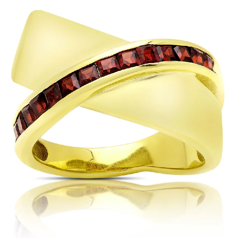 mixed metal rings for women -Dolce Giavonna Gold Over Sterling Silver Garnet Criss-cross Design Ring