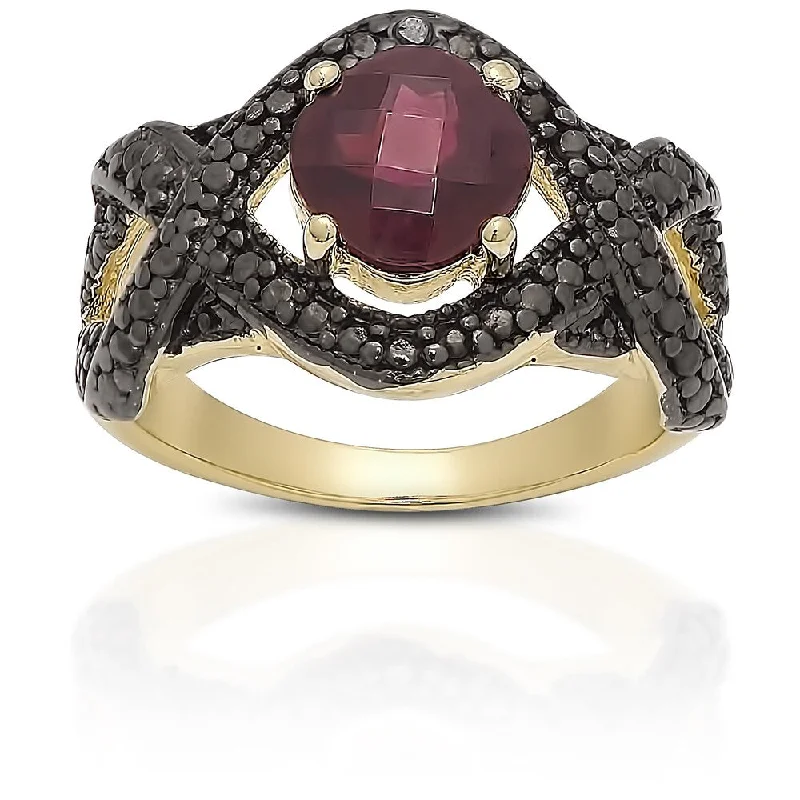 wedding sets with rings -Dolce Giavonna Gold over Sterling Silver Garnet and Black Diamond Accent Ring