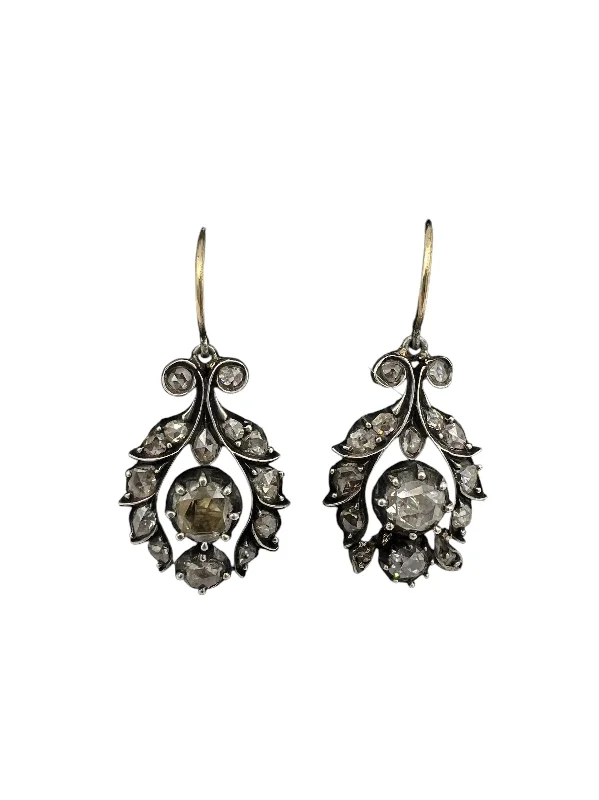 luxury earrings for women -Georgian Rose Cut Diamond Drop Earrings Circa 1810