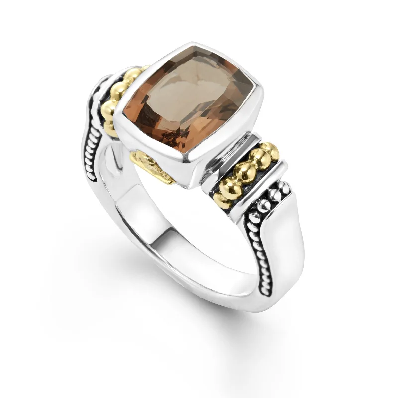 wedding bands with diamonds -Caviar Color Bezel-Set Smokey Quartz Ring