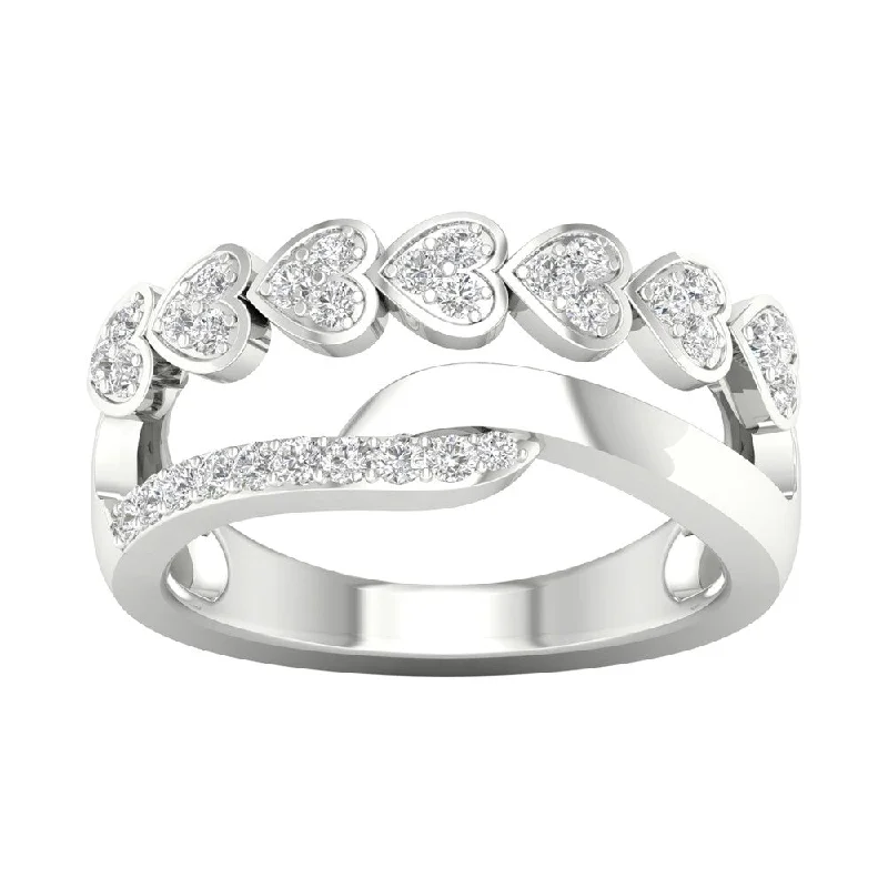 elegant diamond rings for women -1/4ct TDW Diamond Heart Ring in Sterling Silver by De Couer - White