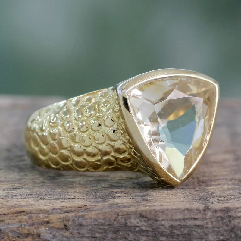 fashion engagement rings -Handmade Gold Overlay 'Pyramid' Citrine Ring (India)