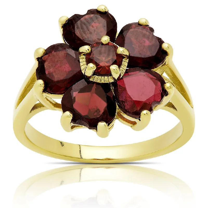 silver rings for women -Dolce Giavonna Gold Over Sterling Silver Garnet Flower Design Ring