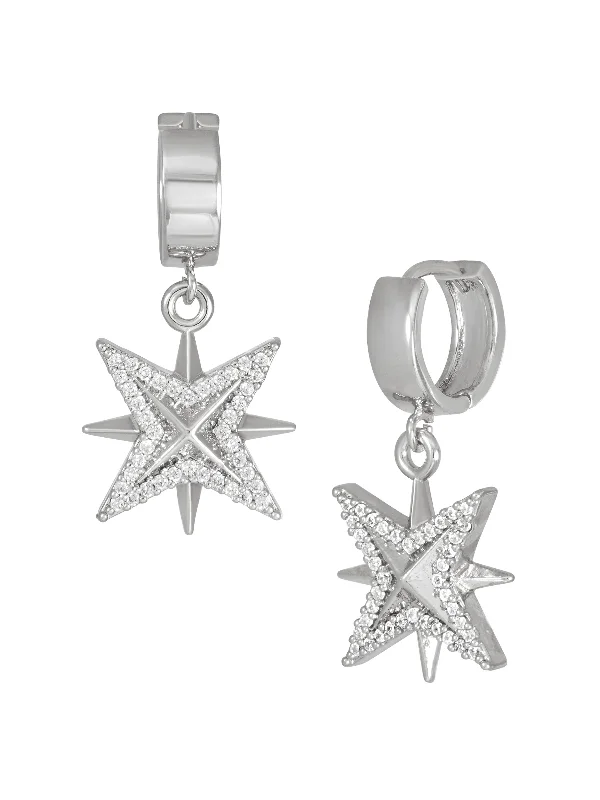 silver stud earrings for women -Chunky Star Earrings - Silver