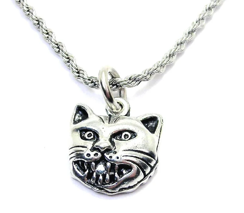 zodiac necklaces for women -Angry Cat Single Charm Necklace