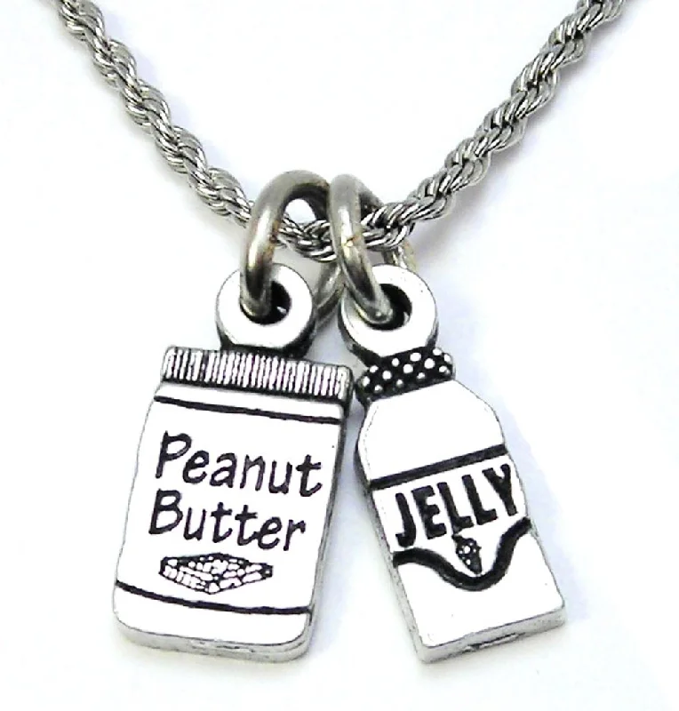 gemstone drop necklaces -Jar Of Peanut Butter And Jar Of Jelly Charm Necklace