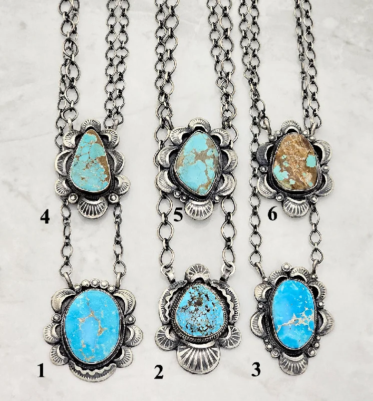 adjustable gold necklaces for women -Gilbert Tom (Deceased Artist) Sterling Silver Turquoise Repousse Necklace