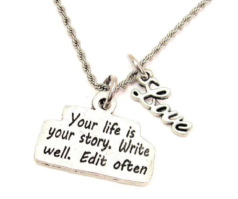 luxury gold necklaces for women -Your Life Is Your Story. Write Well. Edit Often 20" Chain Necklace With Cursive Love Accent