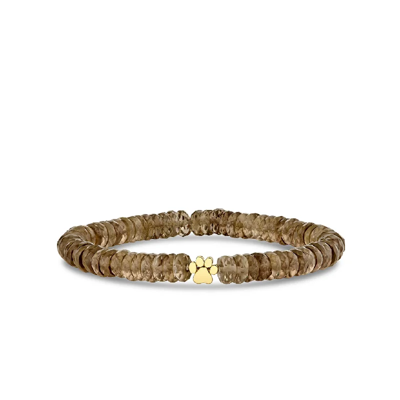 stylish leather bracelets -Pure Gold Tiny Paw on Smoky Topaz