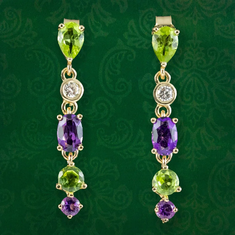 luxury earrings for women -Edwardian Style Suffragette Drop Earrings 9ct Gold