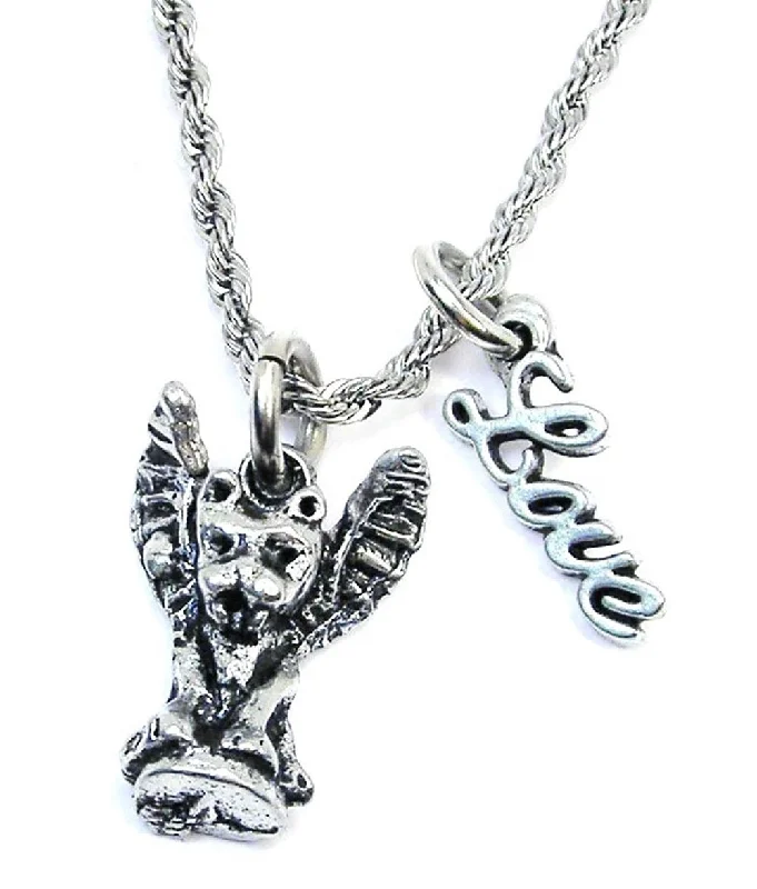 bohemian necklaces for women -Winged Gargoyle 20" Rope Necklace With Love