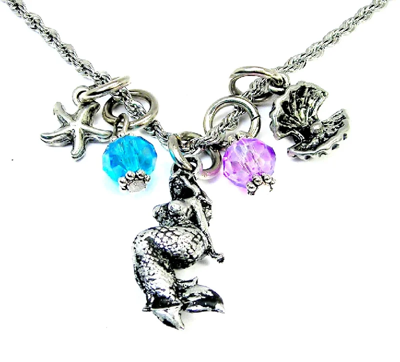 personalized necklaces for women -Voluptuous mermaid with starfish and oyster20" Chain Necklace