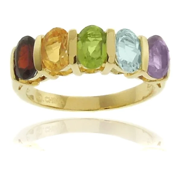 thick gold rings for women -Dolce Giavonna 18k Gold Overlay Multi-gemstone 5-stone Ring with Red Bow Gift Box