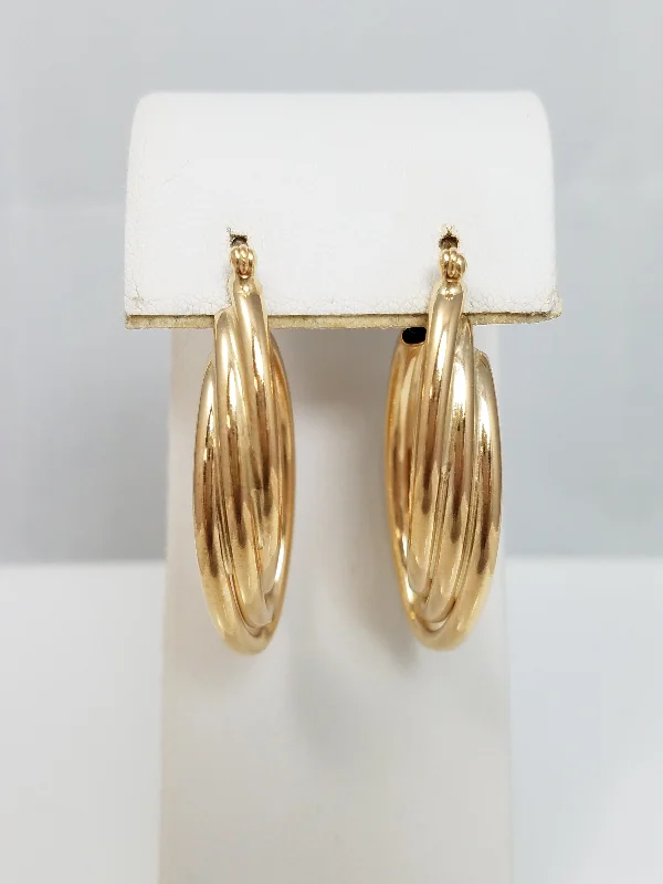 gemstone drop earrings -Fancy 3-D 14k Yellow Gold Hollow Hoop Earrings