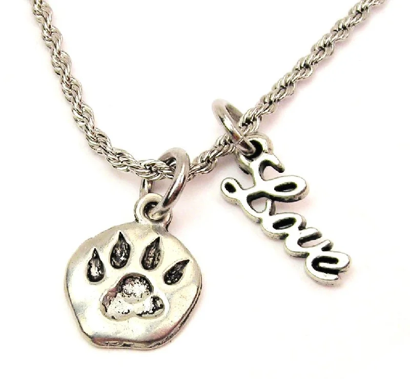 luxury wedding necklaces for women -Wolf Paw 20" Chain Necklace With Cursive Love Accent