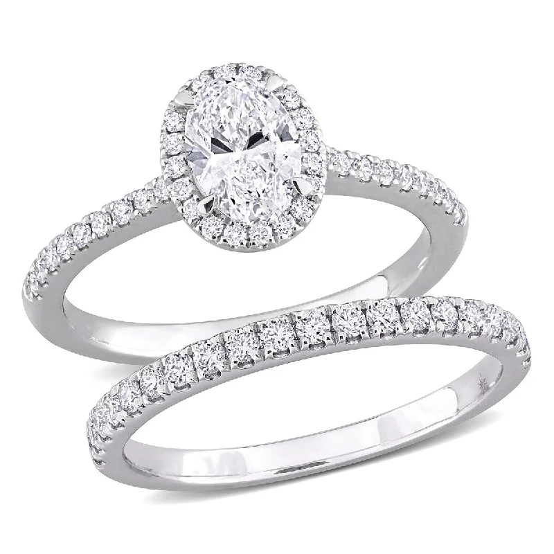 fashion gemstone rings for women -Created Forever 1 1/3ct TW Oval Round-Cut Lab-Grown Diamond Bridal Ring Set in 14k White Gold