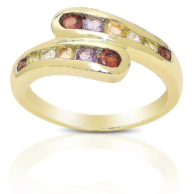 wedding rings with gemstones -Dolce Giavonna Gold over Sterling Silver Multi-gemstone Ring