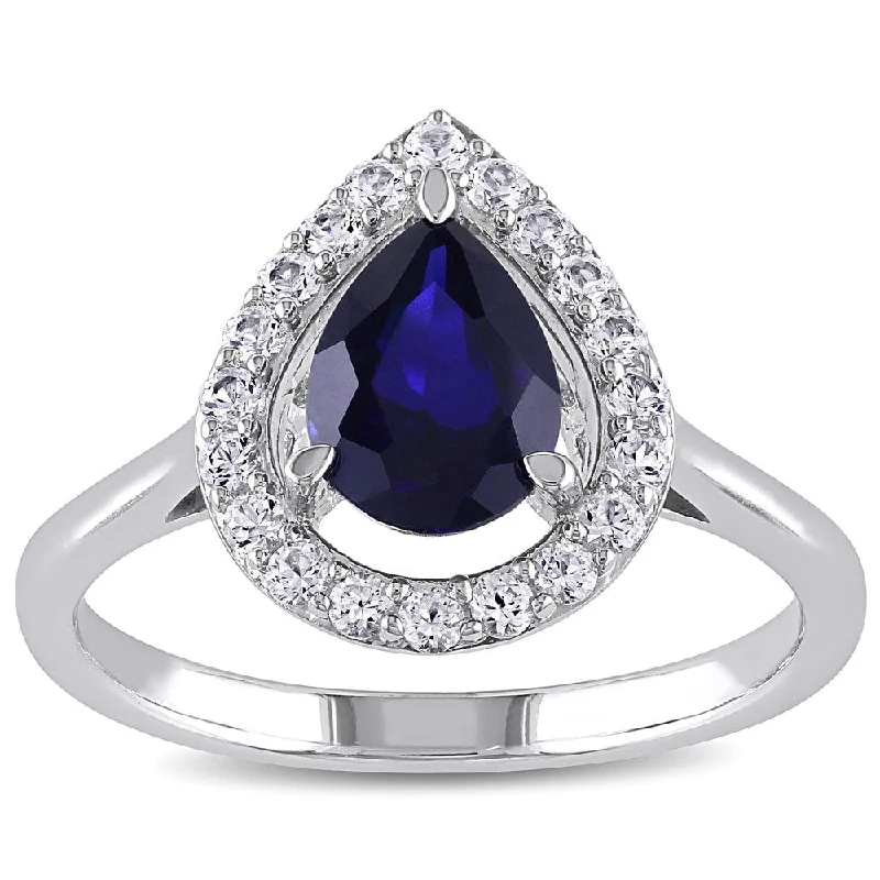 fashion engagement rings -Miadora Sterling Silver Created Blue and White Sapphire Cocktail Ring