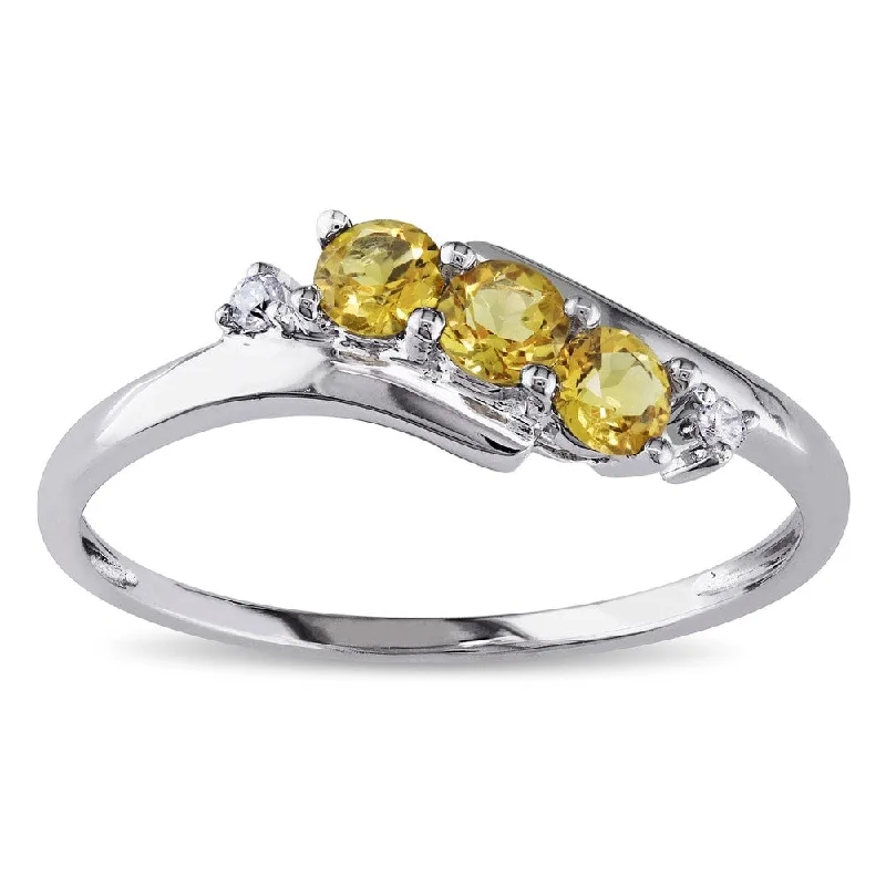 diamond wedding rings for women -Miadora 10k White Gold Citrine and Diamond Curved Ring