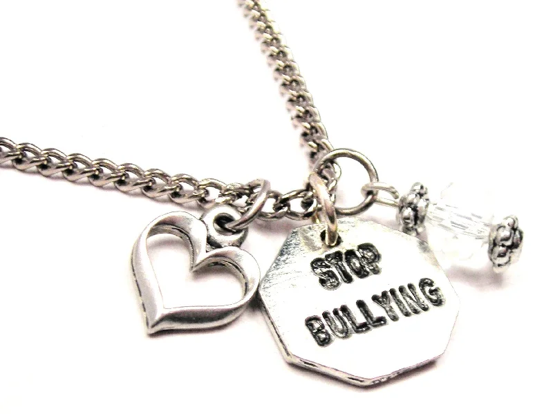 personalized zodiac necklaces -Stop Bullying Necklace with Small Heart