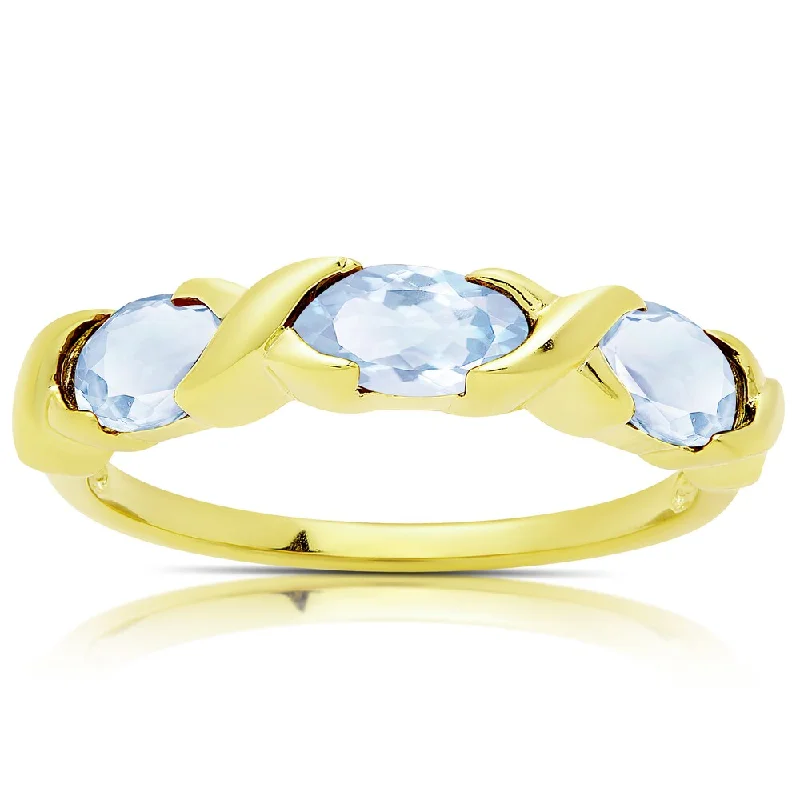 large statement rings for women -Dolce Giavonna Gold Over Sterling Silver Blue Topaz Three Stone Ring