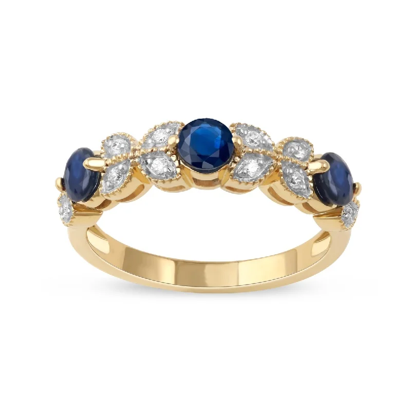 engagement rings for women -Blue Sapphire Gemstone 1/10ct Diamond Vinatge Ring in 10k Gold by De Couer